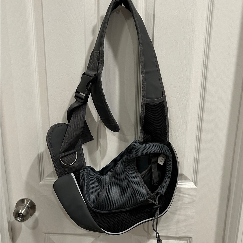 Small black and gray crossbody pet carrier